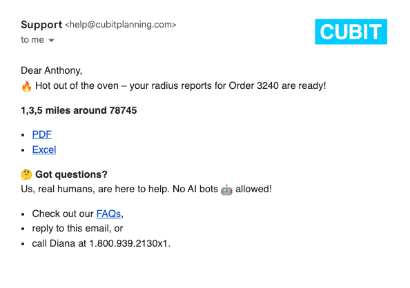 Unlimited radius report delivery