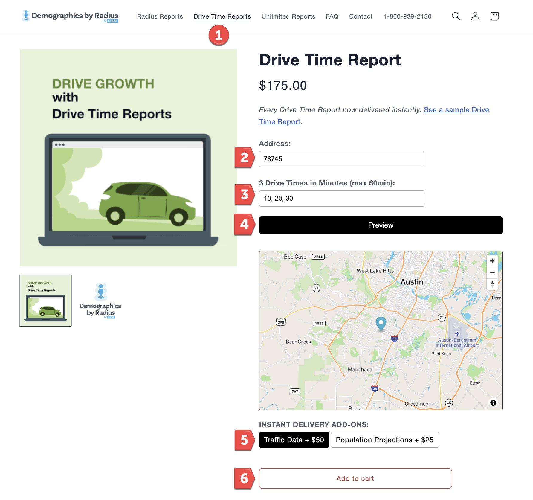 How to order a drive time report.