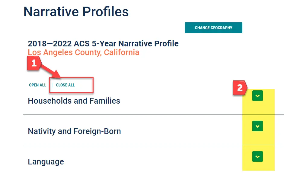 How to expand and view Narrative Profile Demographics from the US Census Bureau