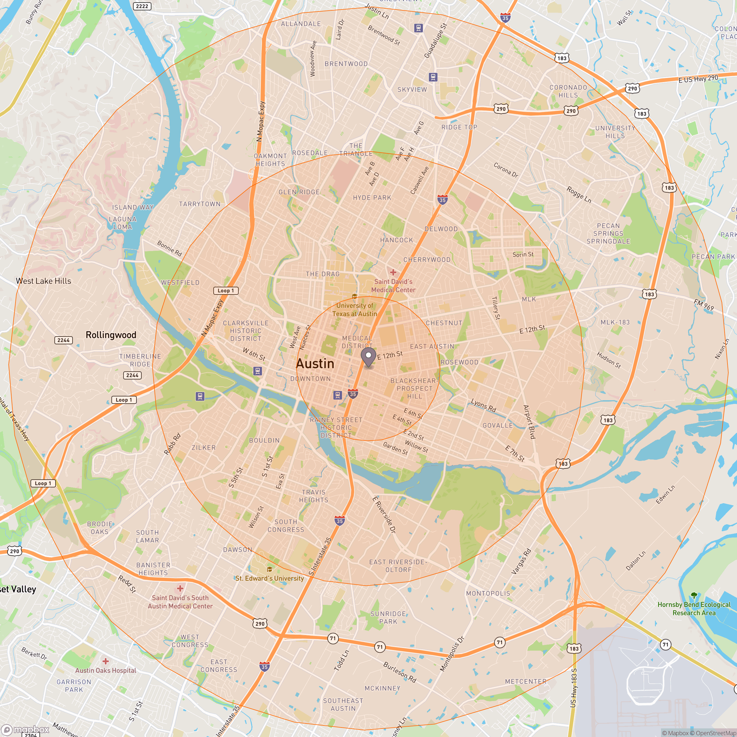 Mapbox Map of Radius Report